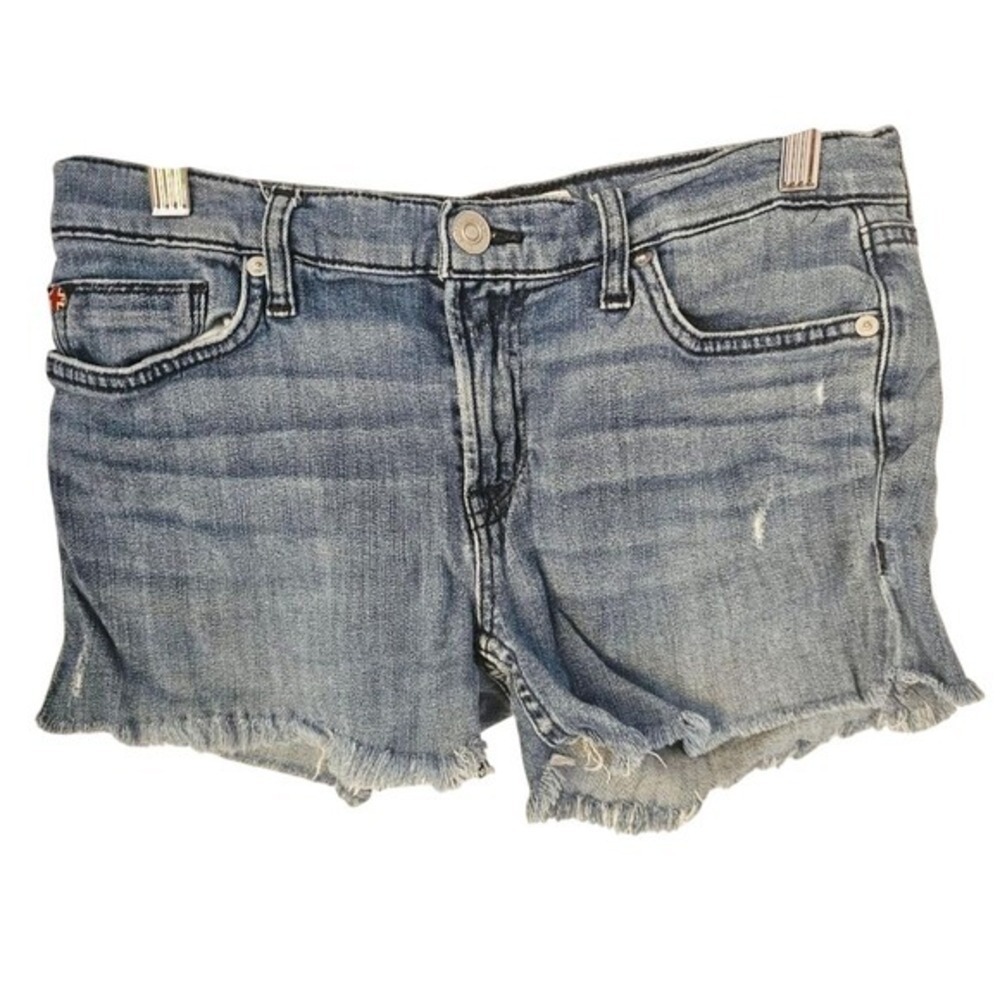 Hudson Denim Shorts 28 Sustainable Festival Light Wash Custom Distressed Cut Off